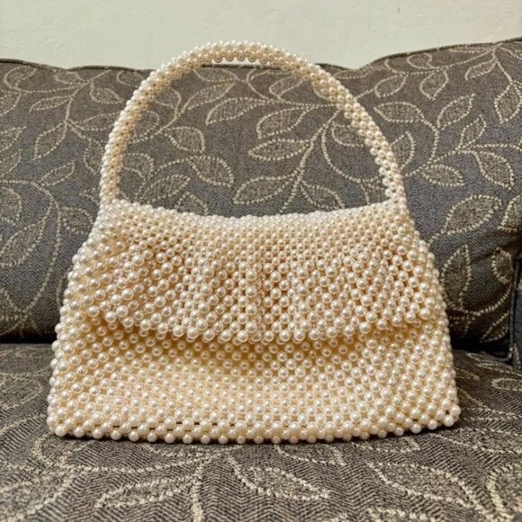 Vintage Handbags - Vintage Wedding Bridal Handmade Pearl Beaded Purse Bag